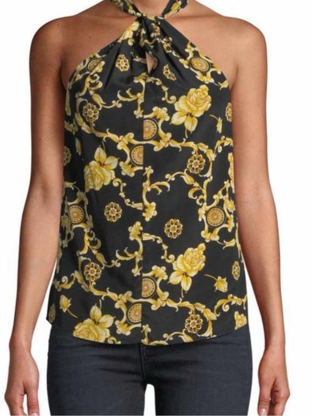 Veronica Beard Adela Printed Silk Halter Twisted with Keyhole